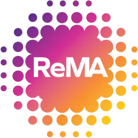 一個色彩繽紛、呈圓形的標誌，上面印有「ReMA」字樣。