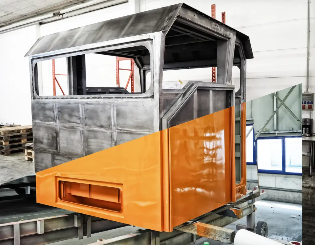Metal fabrication with partial SURFACE TREATMENT in a workshop.